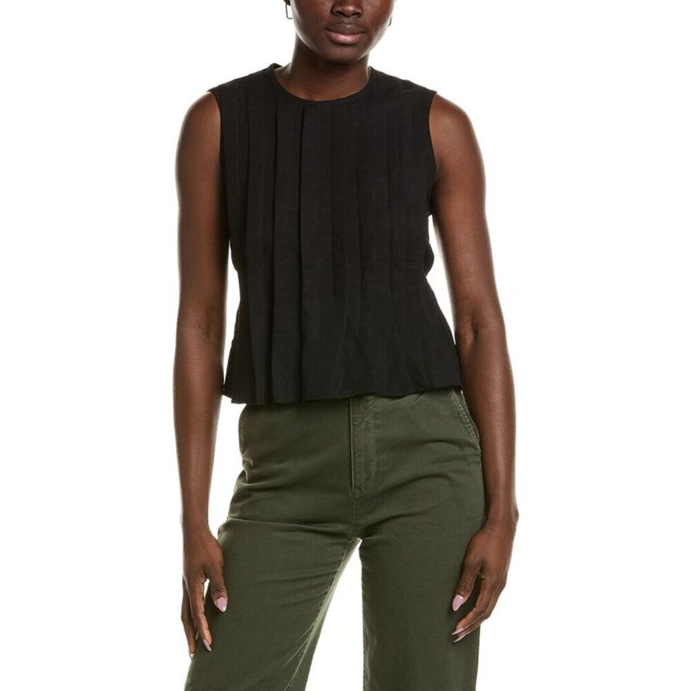 Emerson Fry Womens  Plait Linen-Blend Top, Black
